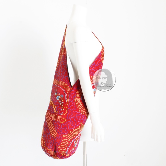 OMO Norma Kamali Bag Giant Feedbag Crossbody Extra Large Suede Embroidery Rare - Picture 10 of 15